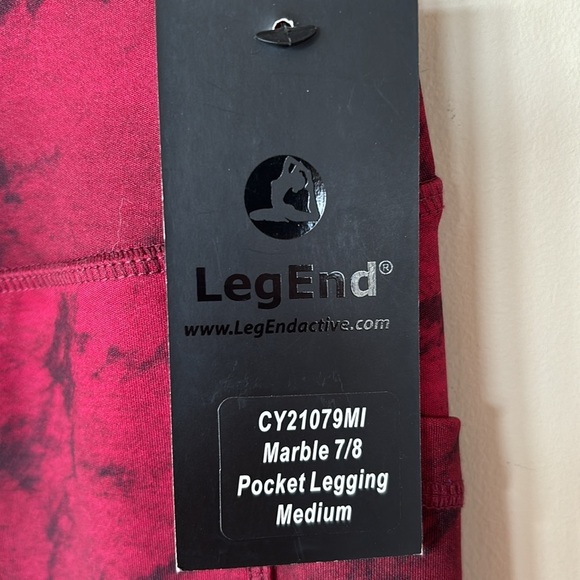 Brand New LegEnd Leggings Red Marble 7/8 High Waisted w/ Pockets Activewear - Picture 7 of 15